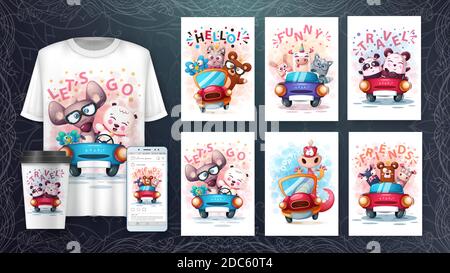 Travel animals poster and merchandising Stock Vector