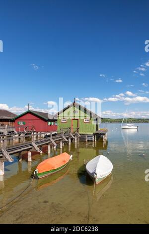 geography / travel, Germany, Bavaria, Schondorf at Ammersee (Lake Ammer), boat house at Ammersee (Lake, Additional-Rights-Clearance-Info-Not-Available Stock Photo