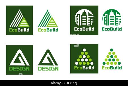 Eco design Real estate logo. Home building logo and symbols. Set Vector Abstract icons green triangle. Stock Vector