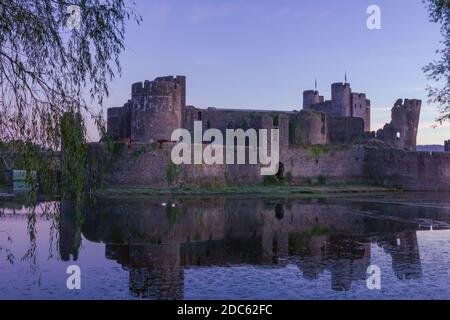 Image of Caerphilly Castle at dawn Stock Photo