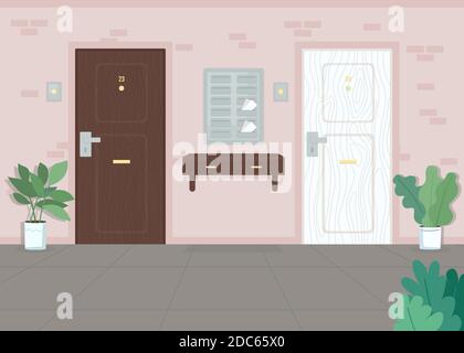 Neighbor apartment doors flat color vector illustration Stock Vector