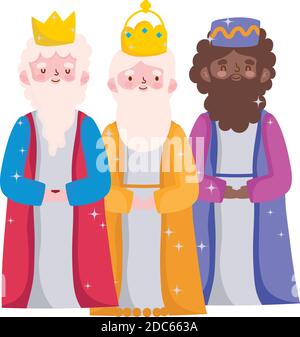 nativity, three wise kings characters manger cartoon vector illustration Stock Vector