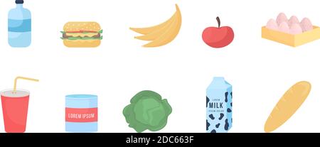 Grocery food flat color vector object set Stock Vector