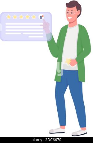Satisfied customer writing review flat color vector detailed character Stock Vector