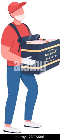 Food delivery carrier in mask flat color vector faceless character Stock Vector