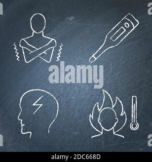 Chalkboard high temperature icon set in line style Stock Vector