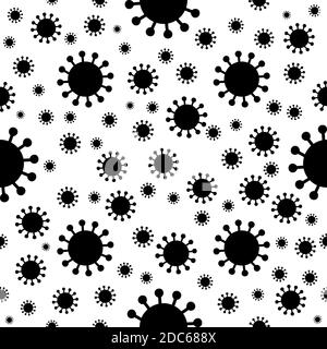Coronavirus hand drawn bacterias in seamless pattern. Vector stock illustration. Stock Vector