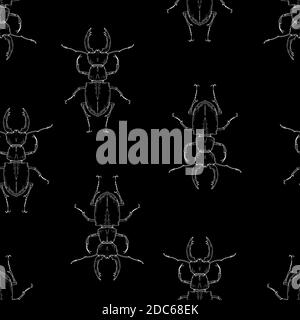 Seamless pattern of stag beetles. Vector background in hand-drawn style. Stock Vector