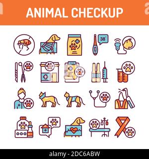 Animal checkup color line icons set. Isolated vector element. Outline pictograms for web page, mobile app, promo. Stock Vector
