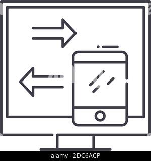 Cross platform concept icon, linear isolated illustration, thin line vector, web design sign, outline concept symbol with editable stroke on white Stock Vector
