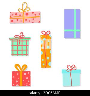 Gift boxes. Vector cartoon illustrations of gifts. Isolated objects on white. Flat design. Stock Vector