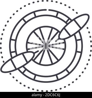 Dart game icon, linear isolated illustration, thin line vector, web design sign, outline concept symbol with editable stroke on white background. Stock Vector