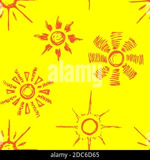 Seamless pattern of suns. Vector cartoon background. Hand-drawn style. Stock Vector