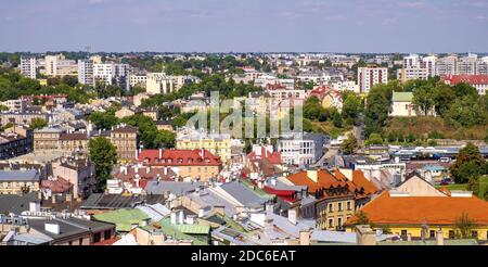 Lublin, Lubelskie / Poland - 2019/08/18: Panoramic view of city center with main bus station, Tysiaclecia avenue and Lublin northern districts Stock Photo