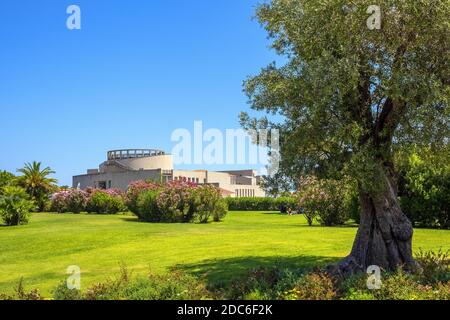 Olbia, Sardinia / Italy - 2019/07/21: Panoramic view of the Archeological Museum of Olbia - Museo Archeologico - on Gulf of Olbia island at the port a Stock Photo