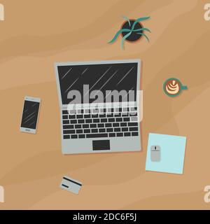 Workplace with objects. Isolated vector illustrations. Flat design. Stock Vector