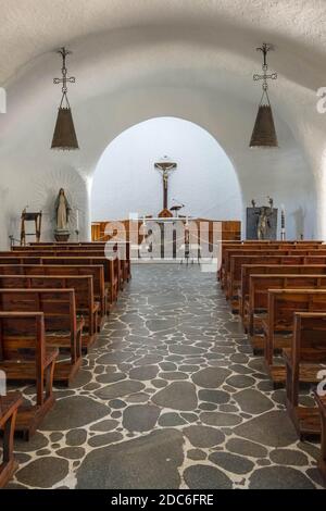 Porto Cervo, Sardinia / Italy - 2019/07/20: Chiesa Stella Maris church overlooking port and residences of Porto Cervo resort at the Costa Smeralda coa Stock Photo