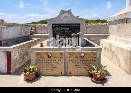 Tavolara, Sardinia / Italy - 2019/07/18: Historic cemetery of the proclaimed Kingdom of Tavolara royal family Bertoleoni of Isola Tavolara island on T Stock Photo