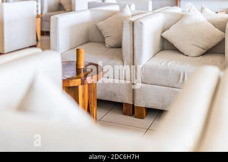 Cozy reception room in a tropical hotel. Stock Photo