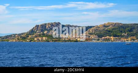 La Maddalena, Sardinia / Italy - 2019/07/17: Panoramic view of La Maddalena archipelago Tyrrhenian Sea coastline with La Maddalena island beaches Stock Photo