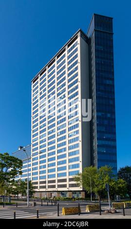 Warsaw, Mazovia / Poland - 2020/05/10: North Gate office tower building, known also as Belvedere Centrum, at 17 Bonifraterska street in Srodmiescie di Stock Photo