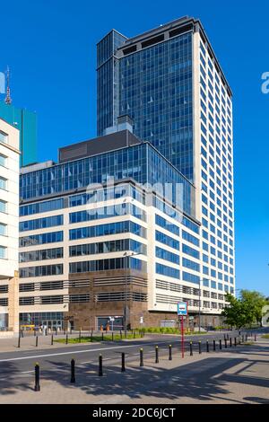 Warsaw, Mazovia / Poland - 2020/05/10: North Gate office tower building, known also as Belvedere Centrum, at 17 Bonifraterska street in Srodmiescie di Stock Photo