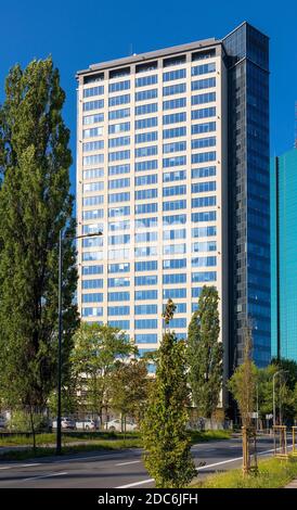 Warsaw, Mazovia / Poland - 2020/05/10: North Gate office tower building, known also as Belvedere Centrum, at 17 Bonifraterska street in Srodmiescie di Stock Photo