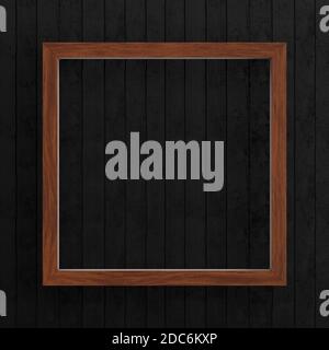 Wooden slat box on matte black planks background. Square version. Stock Photo