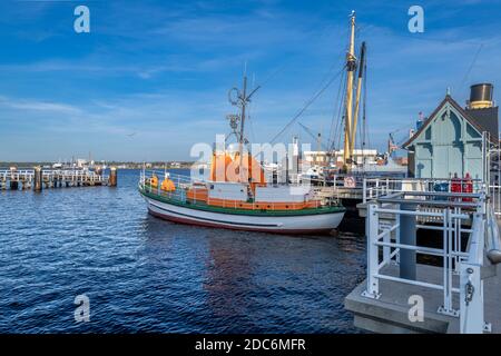 Kiel Seegartenbrücke, the ferry terminal taking passengers and freight to Oslo. The MS Stadt ship is a local history museum. Stock Photo