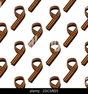 Seamless pattern. St. George ribbon isolated on white background. May 9 war victory. Traditional symbol black orange strip ribbon. Stock Photo