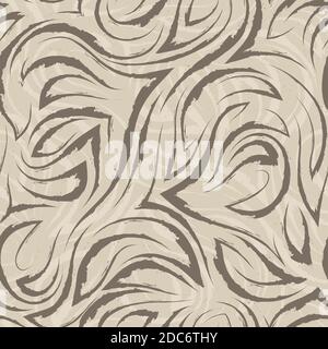 Brown uneven smooth lines and corners on a beige background vector seamless pattern.Abstract texture for decoration or background. Stock Vector