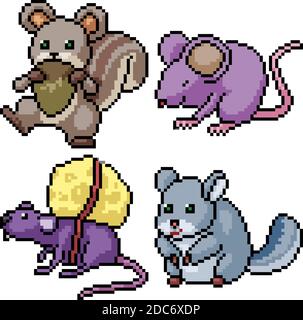 pixel art set isolated funny rodent Stock Vector