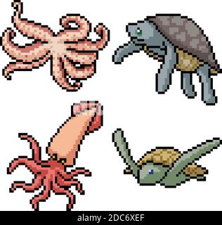 pixel art set isolated shell monster Stock Vector Image & Art - Alamy