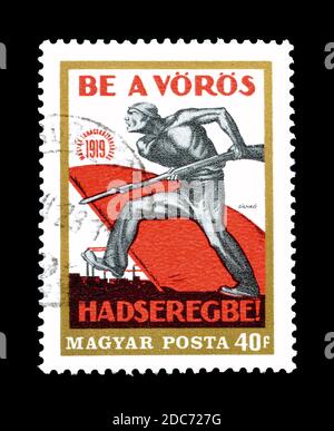 Hungary - circa 1969 : Cancelled postage stamp printed by Hungary, that shows propaganda poster Militia recruiter, by Ödön Dankó, circa 1969. Stock Photo