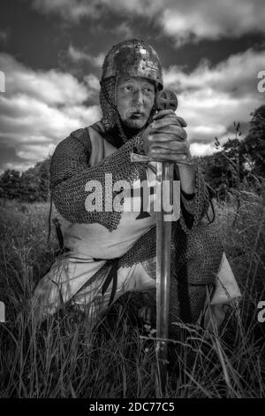 A man dressed as a knights Templar, Esrum Monastery, Northern Zealand. Denmark Stock Photo