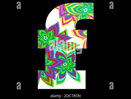 Alphabet f made of fun colorful flower pattern for decoration Stock Photo