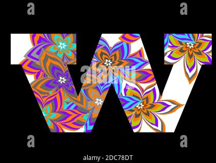 Alphabet w made of fun colorful flower pattern for decoration Stock Photo