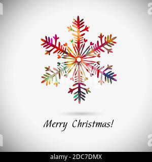 A multi-colored abstraction of a snowflake. Merry Christmas. Mixed media. Vector illustration Stock Vector