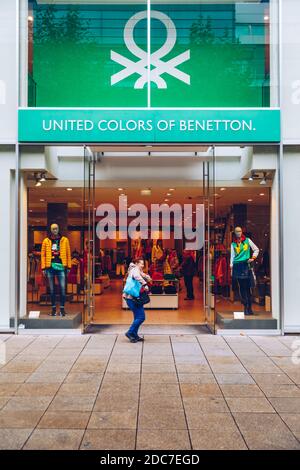 Stuttgart, Germany - October 19, 2019: United Colors of Benetton shop with people in Stuttgart, Germany. Stock Photo