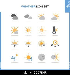 Weather icon set. Color icon set with round shadow. Sixth group. Glyph vector illustration Stock Vector