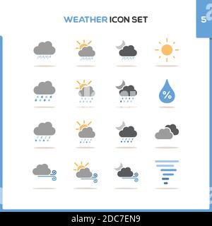 Weather icon set. Color icon set with round shadow. Fifth group. Glyph vector illustration Stock Vector