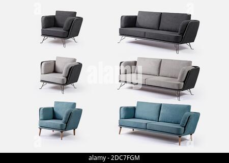 Modern sofa furniture and single sofa on white background Stock Photo