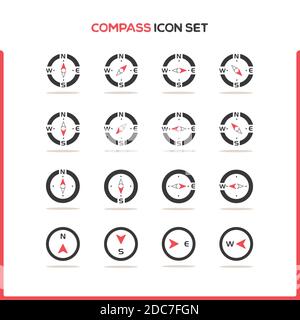 Compass icon set. Color icon set with round shadow. Glyph vector illustration Stock Vector