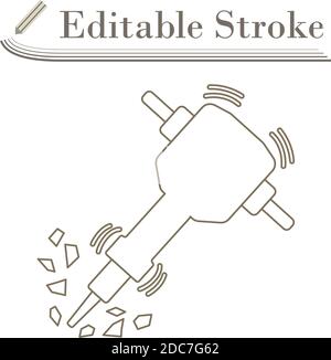Icon Of Construction Jackhammer. Editable Stroke Simple Design. Vector Illustration. Stock Vector