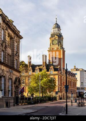 The 19th-century landmark clock tower of Leicester Town Hall, Leicester, England Stock Photo
