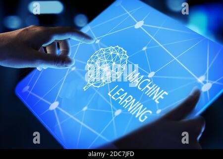 Machine Deep learning algorithms and AI Artificial intelligence. Internet and technology concept on virtual screen Stock Photo