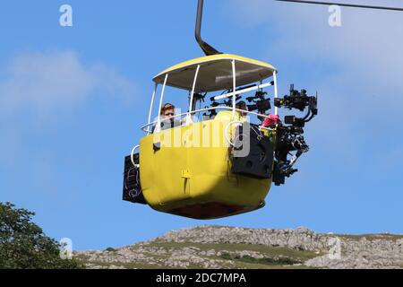 Coronation street cast Sam Aston and Gemini Winter filming   cable car scenes  at Happy Valley  Great Orme Llandudno  North Wales Credit: Mike Clarke Stock Photo