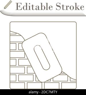Icon Of Plastered Brick Wall. Editable Stroke Simple Design. Vector Illustration. Stock Vector