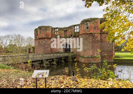 Kirby Muxloe Castle is an unfinished moated 15th century fortified manor house in Kirby Muxloe, Leicestershire, England, Uk Stock Photo