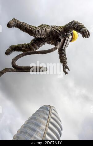 'The Pioneer', a statue by Aden Hynes commemorating US astronaut Ed White, outside the National Space Centre, Leicester, England Stock Photo